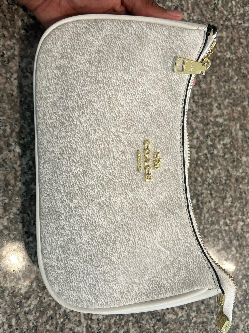 Coach White Pebbled Leather Wristlet with Gold Hardware
